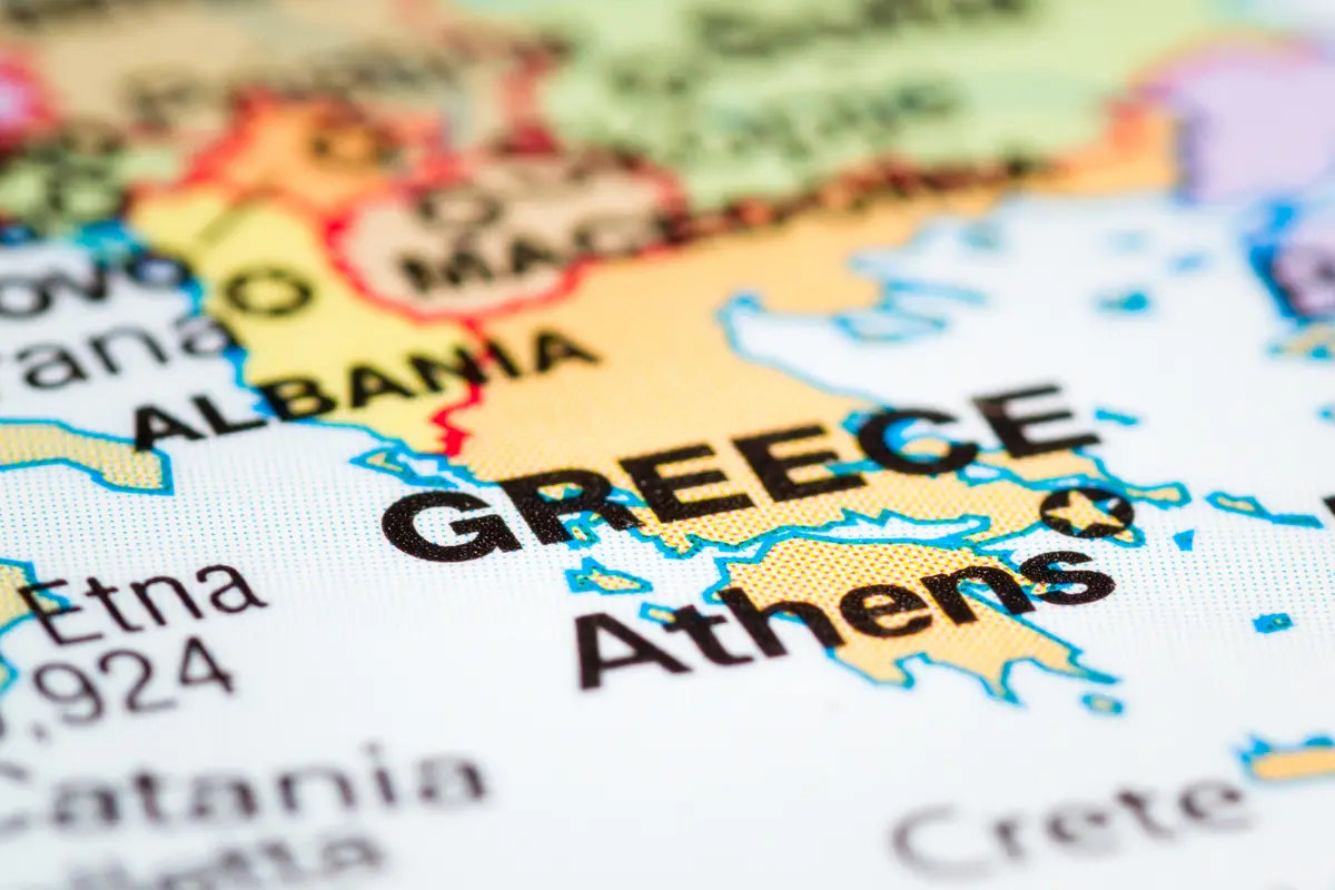 Primo piano della Grecia su una mappa
