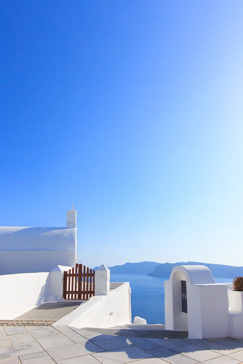 Balcone a Santorini con vista sul Mar Egeo